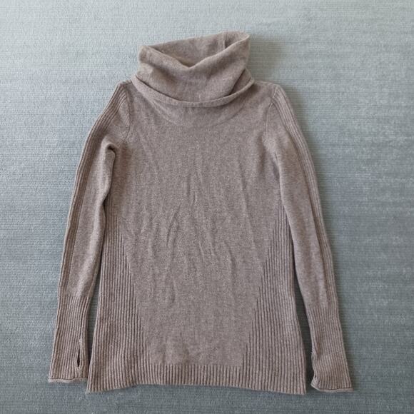 Athleta Cashmere Sweater Women XS Beige Oversized Turtleneck Stretch Lightweight - Picture 1 of 10